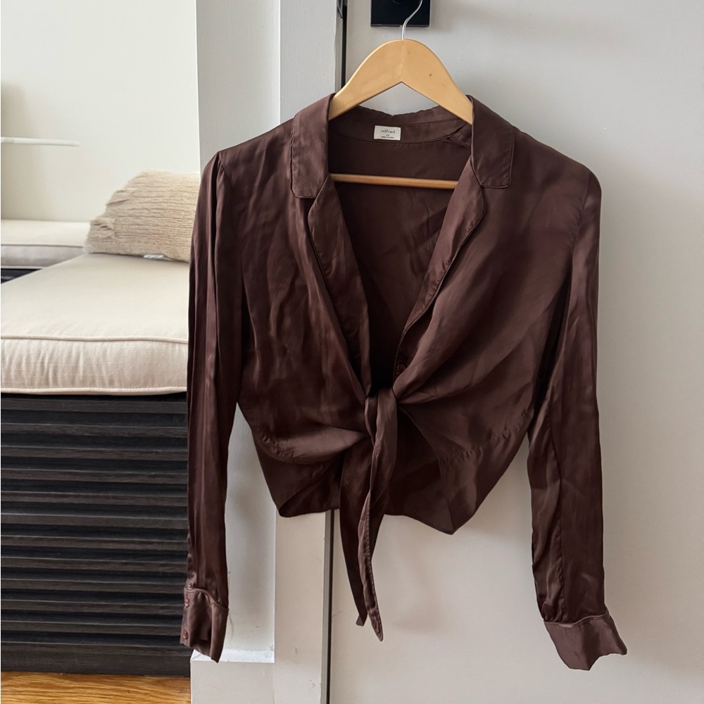 Aritzia Wilfred Brown Tie-Front Blouse